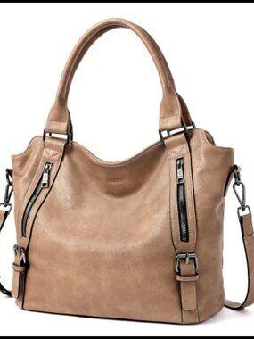 Large Hobo Handbag Vegan Leather Multi Pocket Shoulder Crossbody Purse